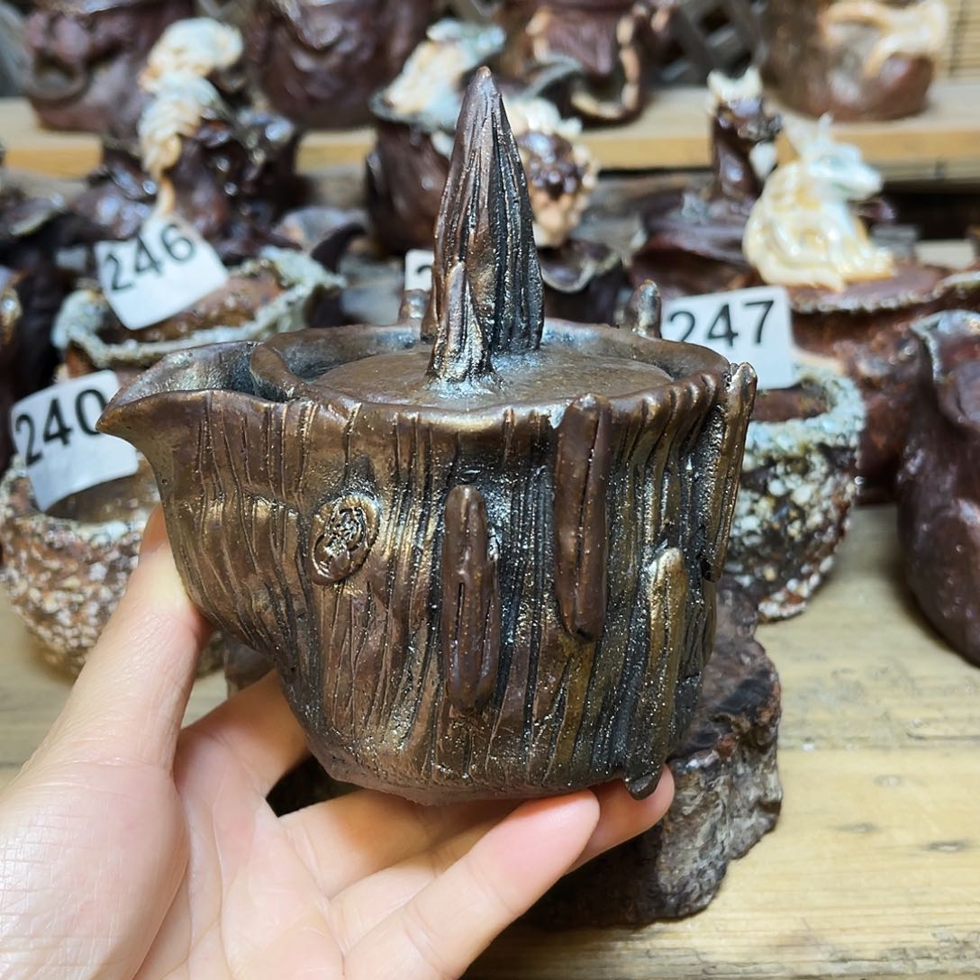 杯柴烧粗陶手捏宝瓶微瑕