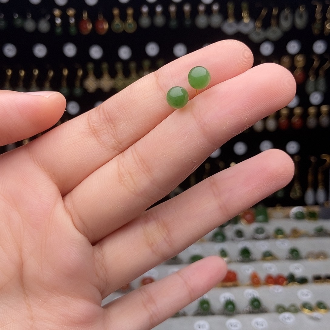 银S925镀金镶嵌和田玉耳饰