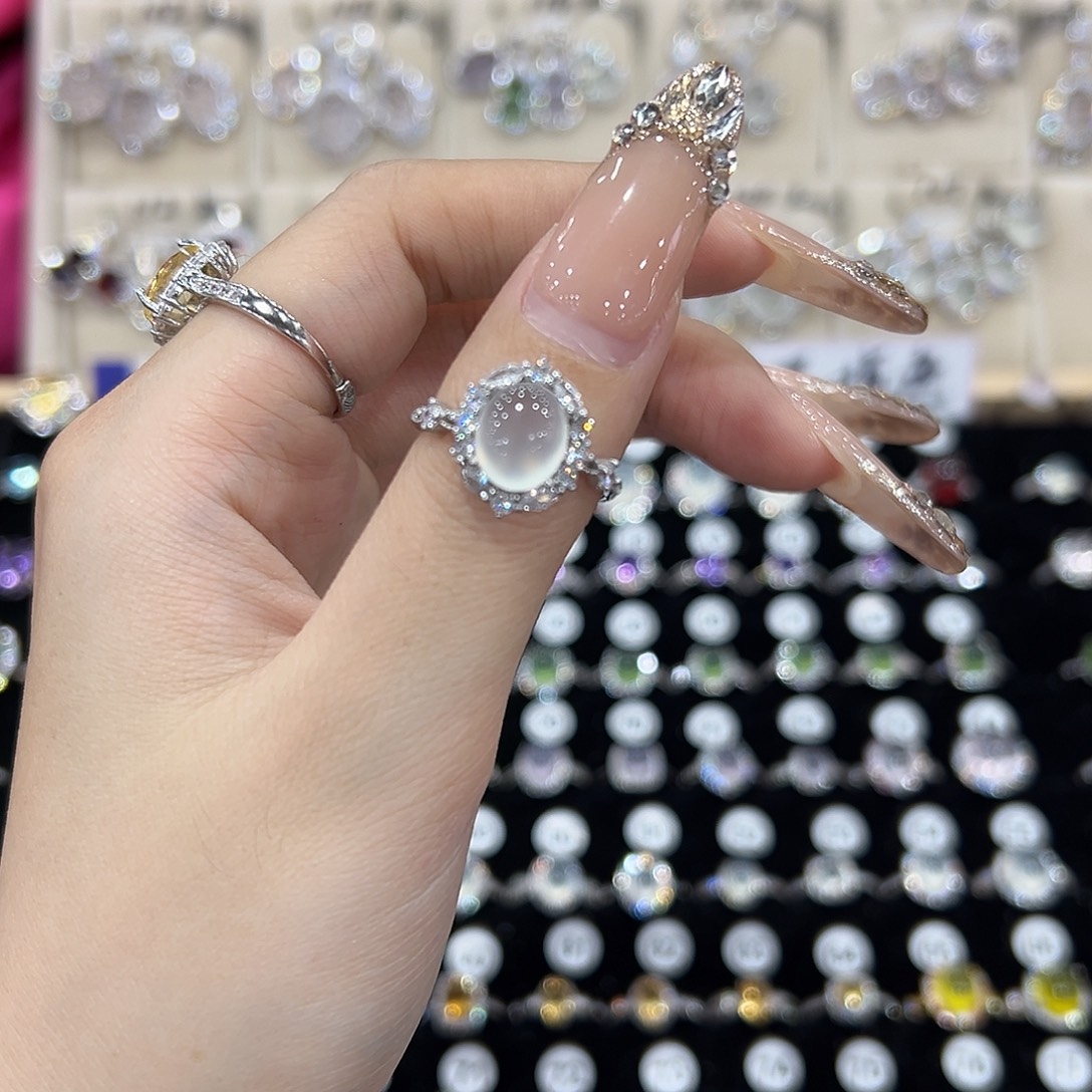 一***️蛇纹石玉银S925镶嵌戒指