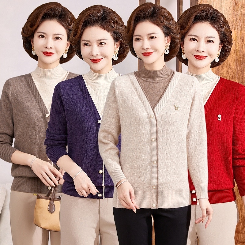 2025年半高领厚款民族风法式中老年女装打底衫时尚毛衣加绒加厚