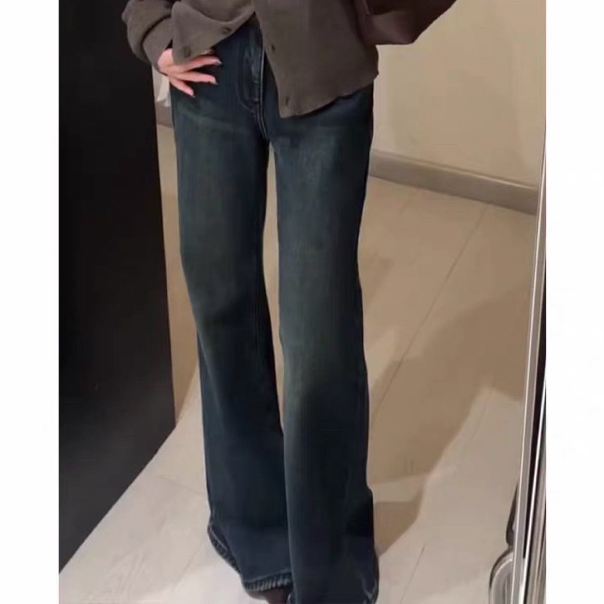 秋冬新款加绒高腰加厚高品质显瘦微喇牛仔裤女