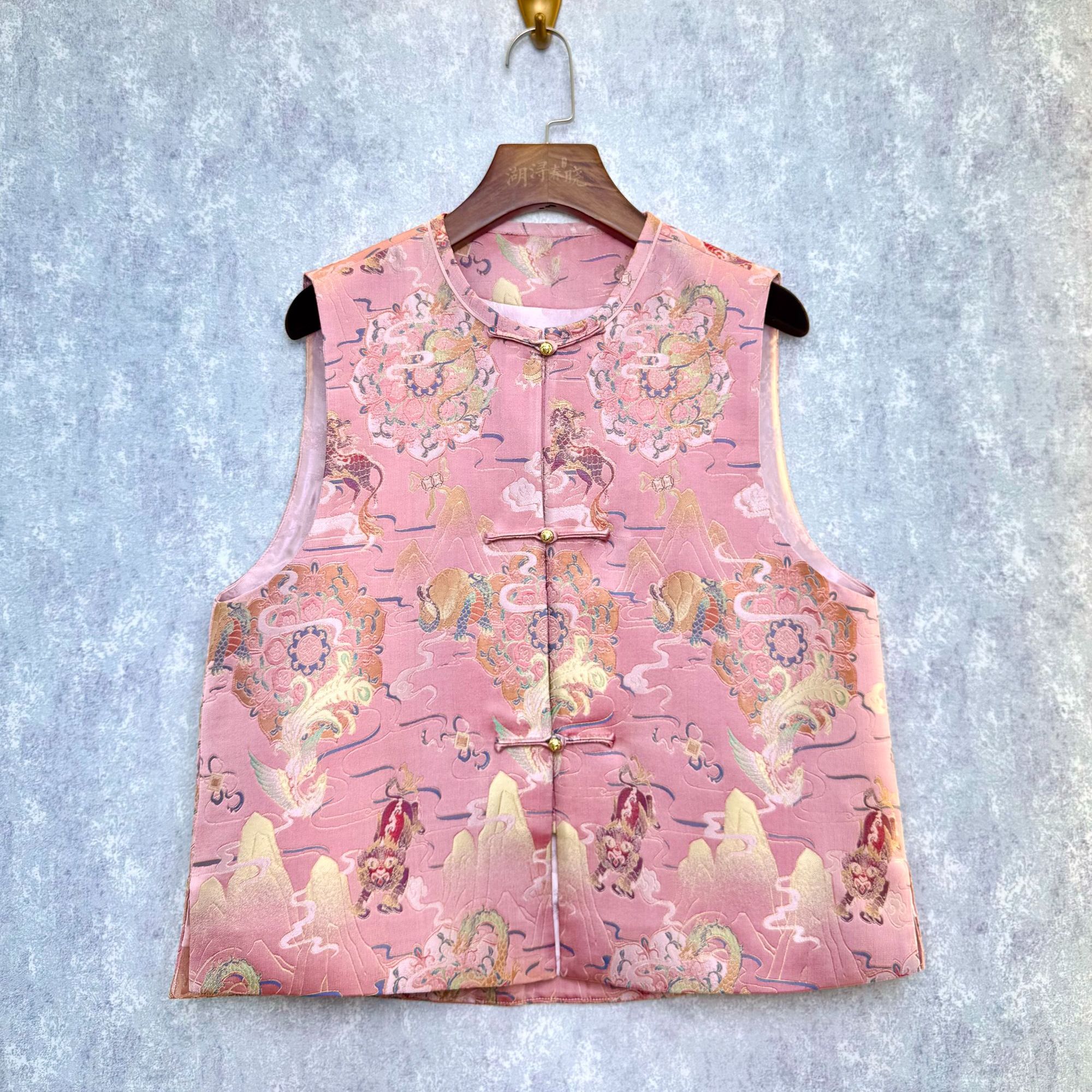 李德喜带钢印 五瑞纳福 桑蚕丝织金老宋锦马甲 现货现发 分大小码