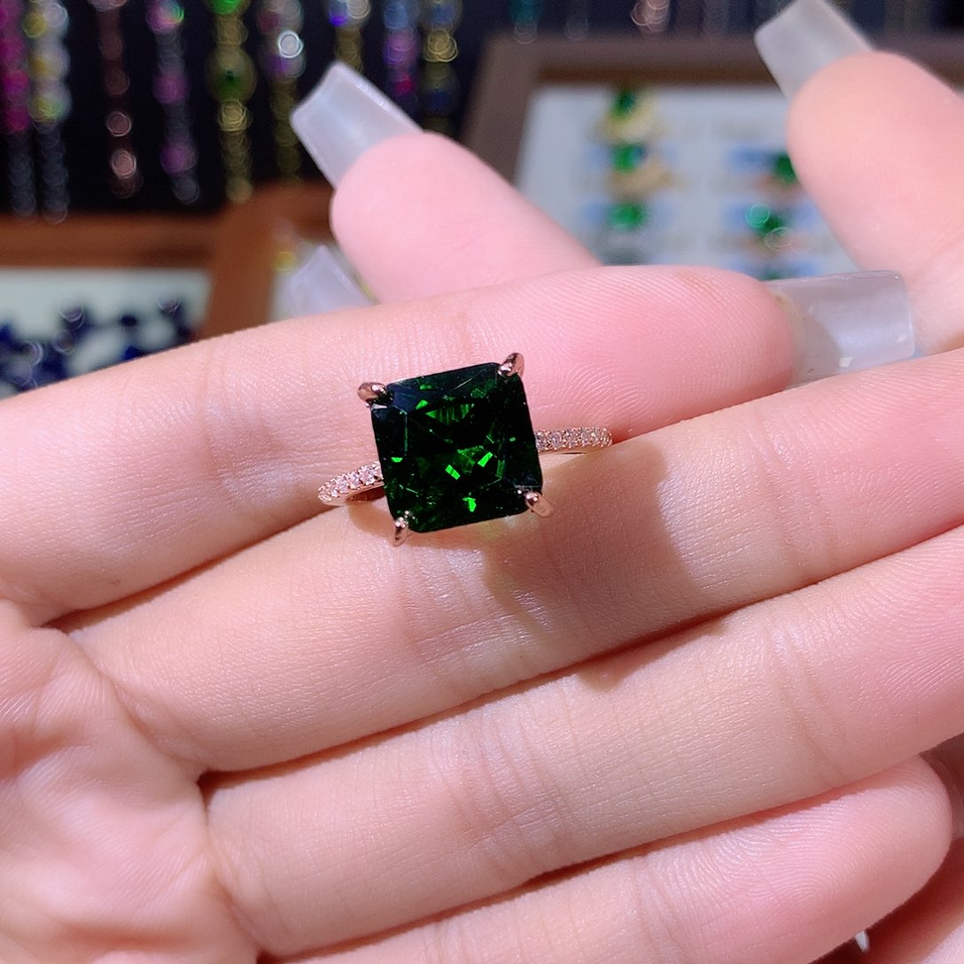 碧玺戒指银S925镶嵌玫瑰金10