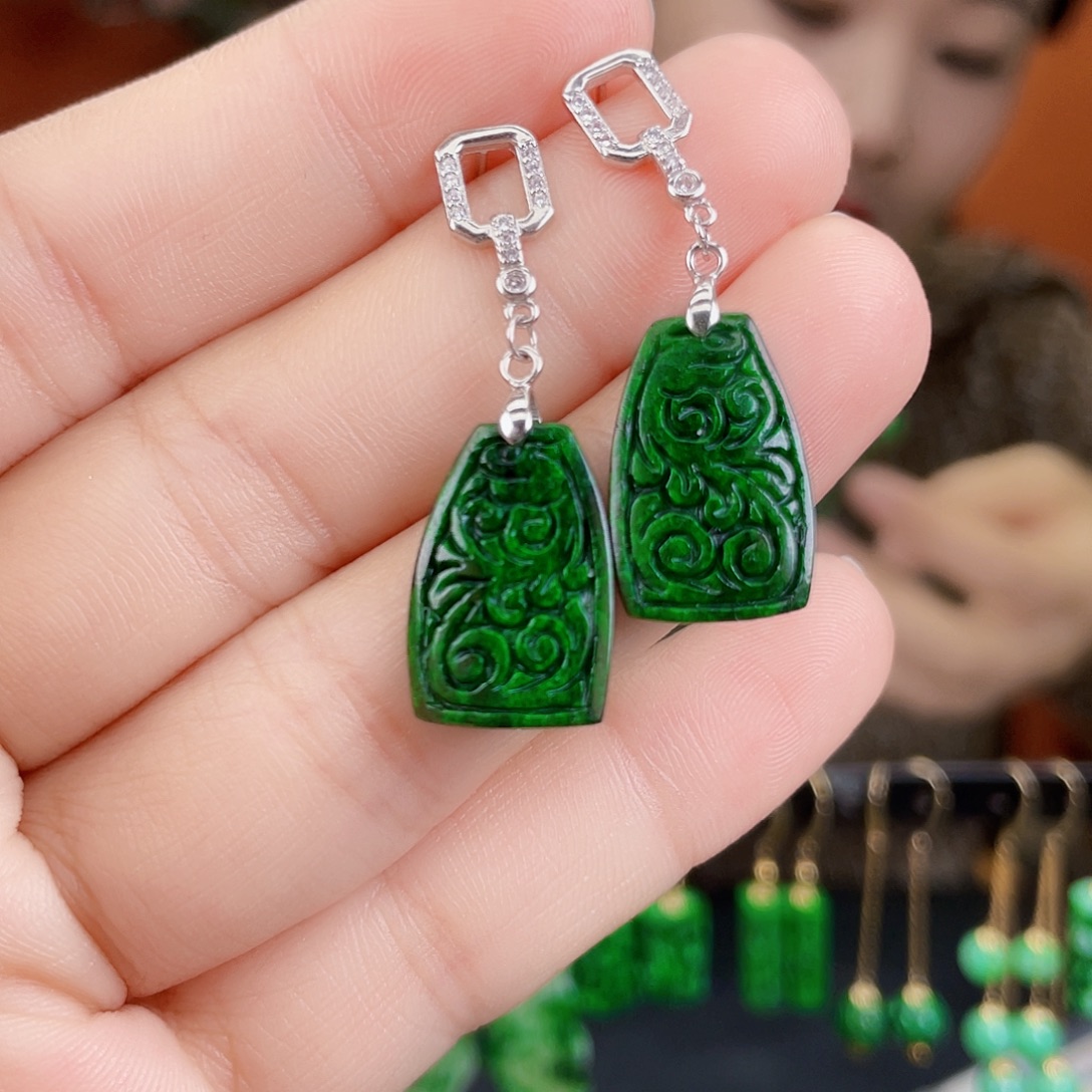 翡翠银S925镶嵌耳饰