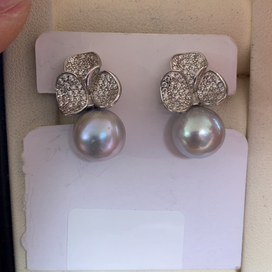 海水珍珠耳饰银S925镶嵌