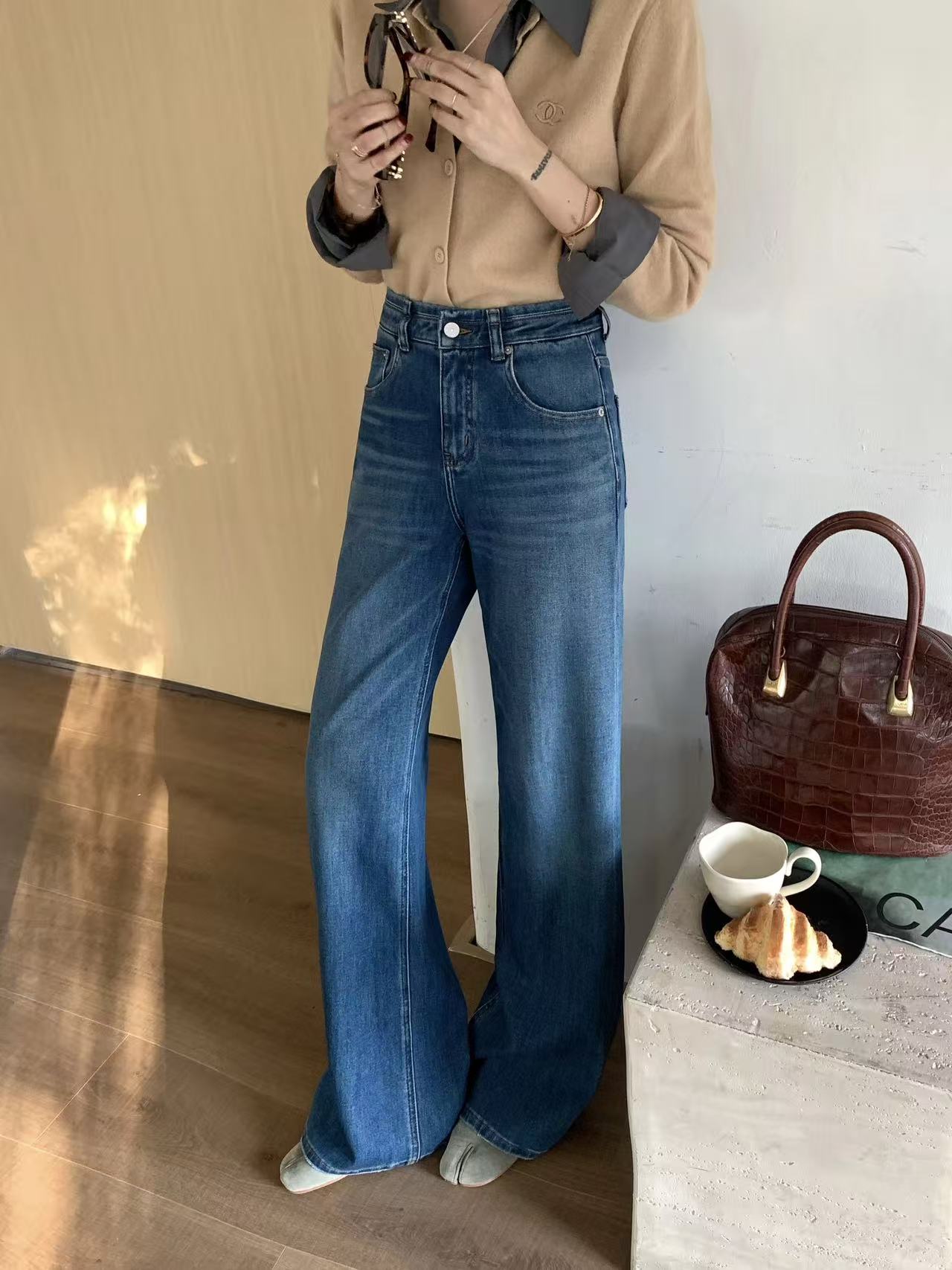 B-03【和】牛仔裤女秋冬款宽松显瘦阔腿裤直筒裤子拖地休闲长裤