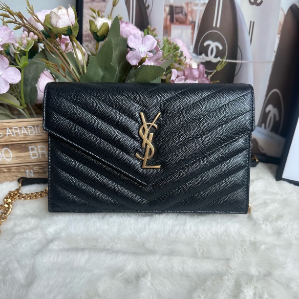 99新 YSL/圣罗兰 YSL小号黑金信封包