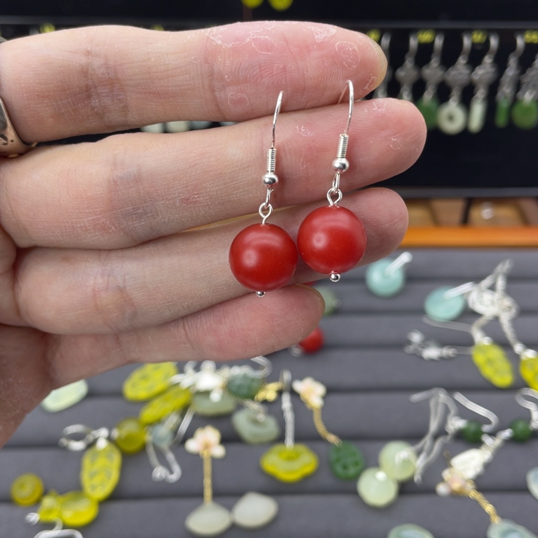 南红玛瑙耳饰银S925镶嵌