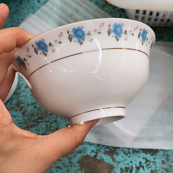 摆件5寸小蓝花描金米饭碗