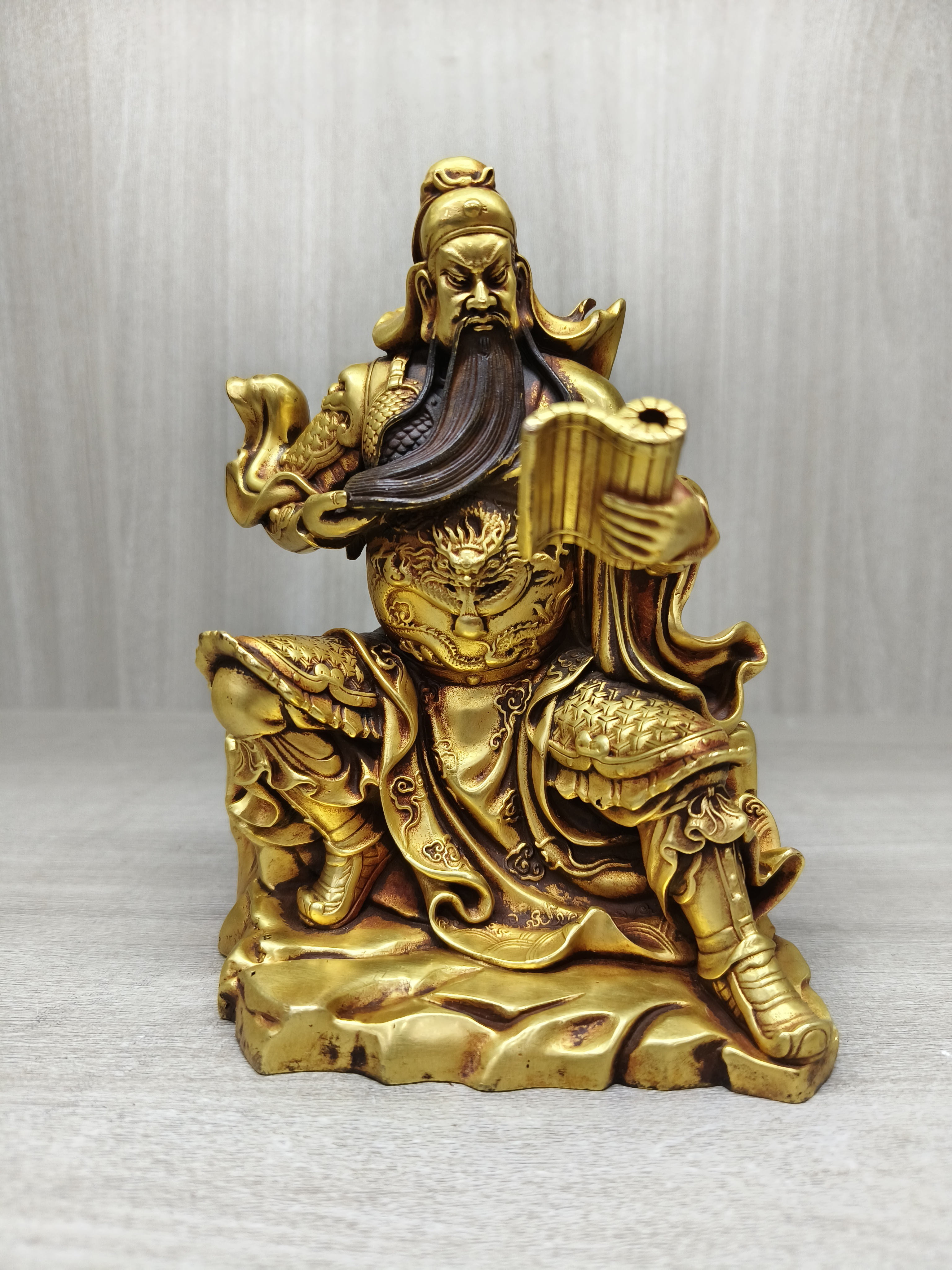 精铸紫铜鎏金夜读关公 高16cm