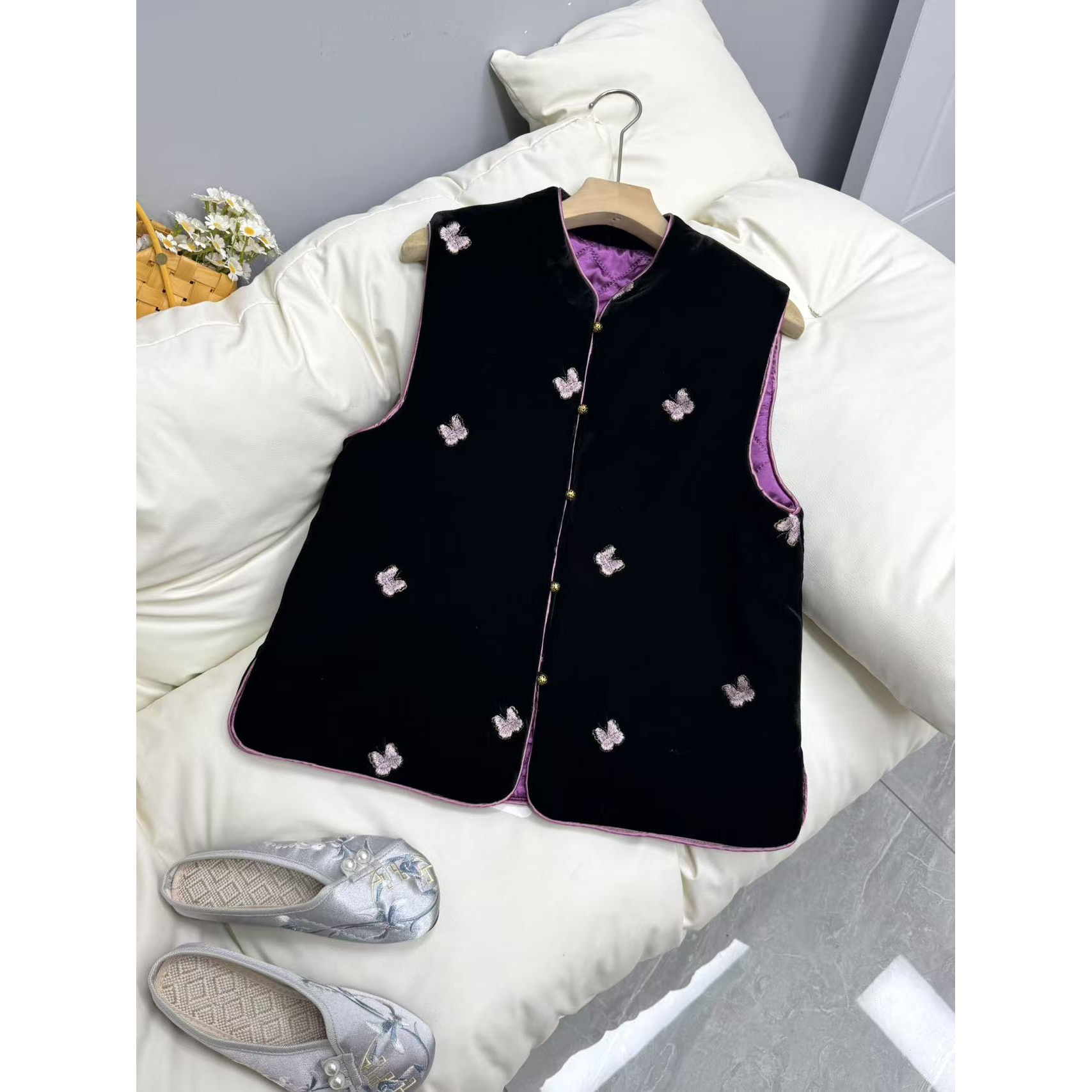 【小紫蝶】秋冬国风女士新中式百搭时尚高级无袖丝绒马甲MJ37