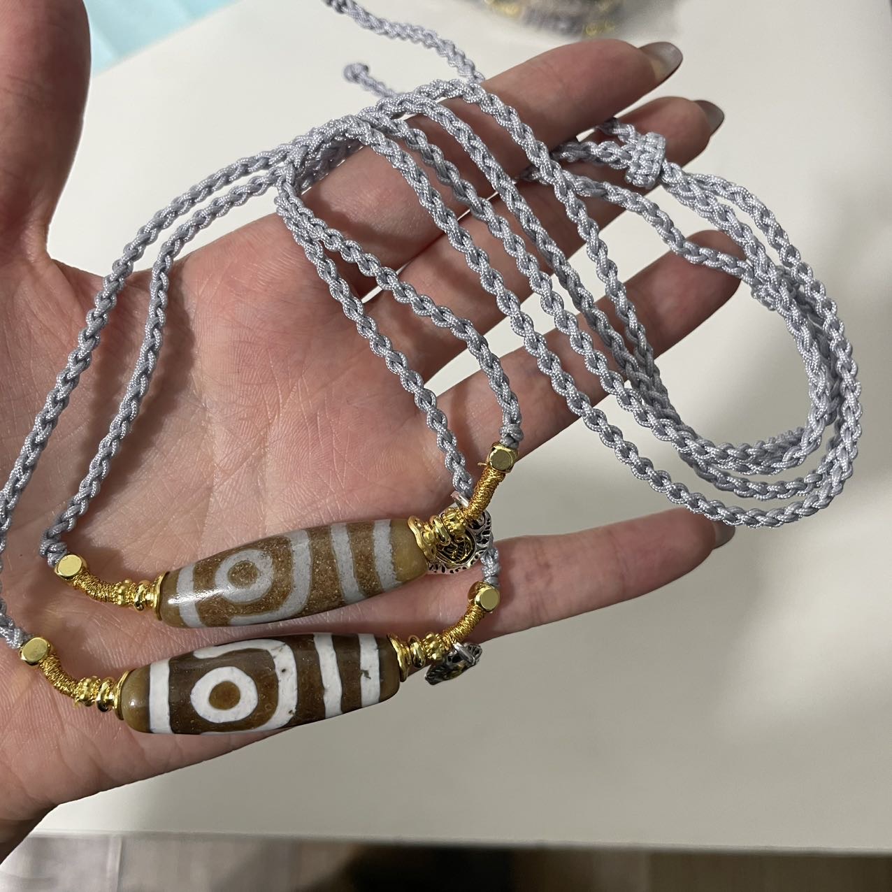 【曹美丽精选】H18655-玛瑙DIY脖挂（二眼）-多样性发一件-40*12mm