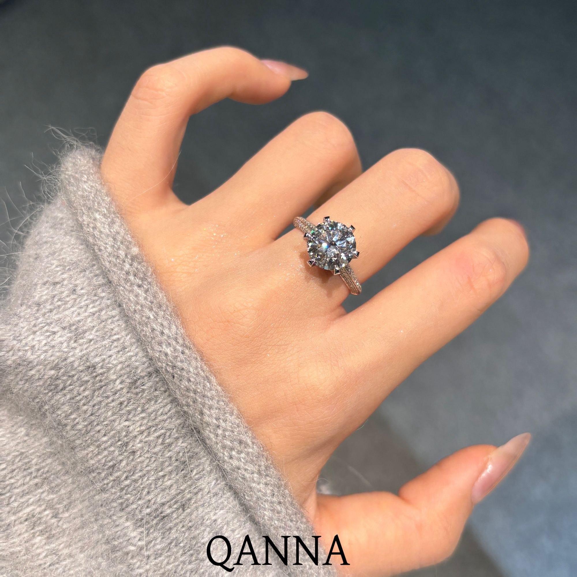 实验室培育钻石QANNA【3克拉】【半壁江山】18K金豪华奢华钻石戒指BS