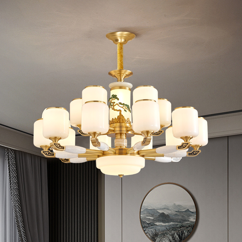 中国风铜加木吊灯新中式高端餐厅客厅书房灯创意古典茶室灯具