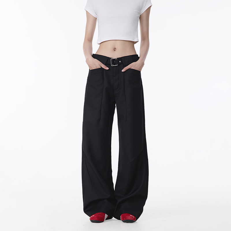 BLACK OF EXIT美式立体剪裁褶皱廓形腰带西裤男女显瘦垂感休闲裤