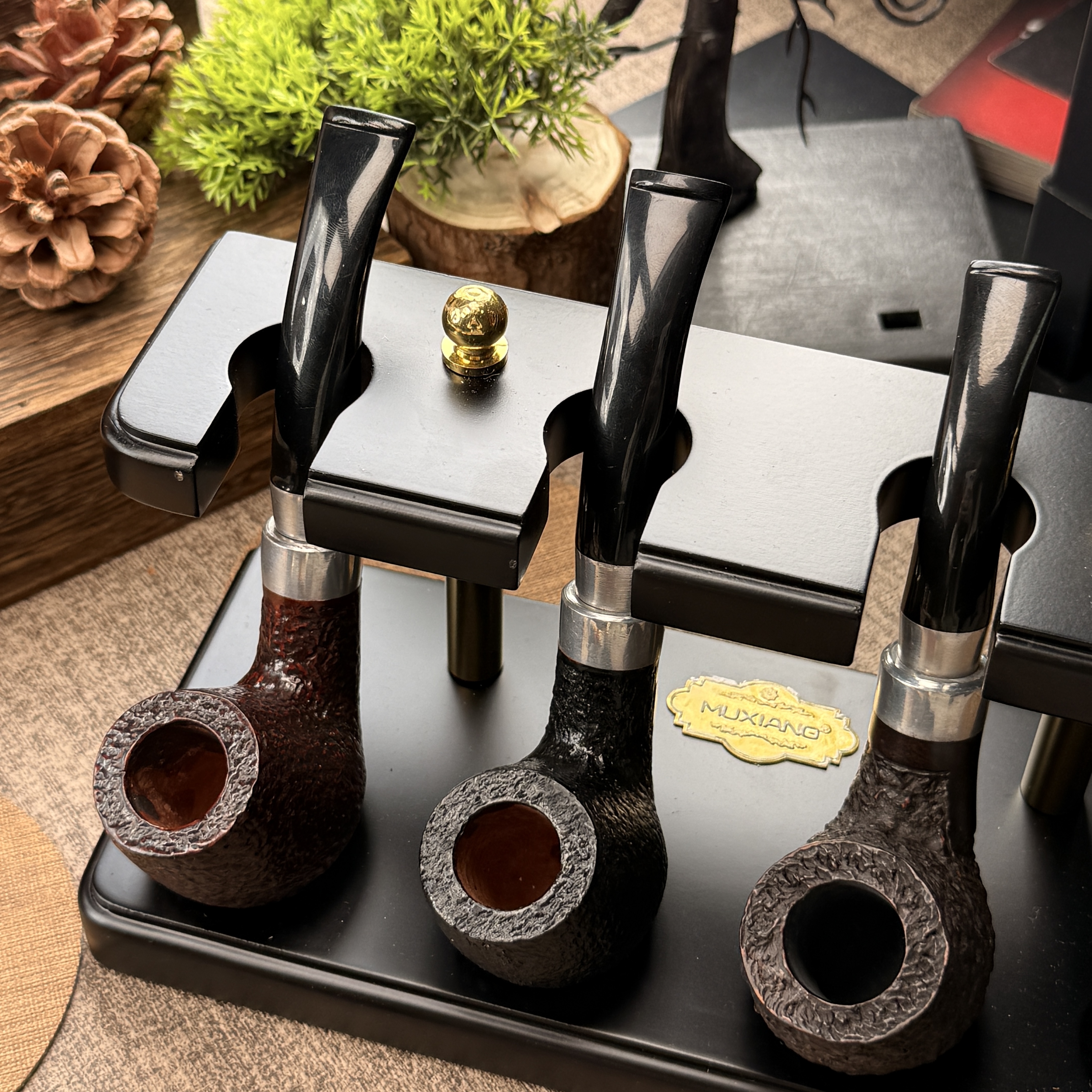 石楠木烟斗高颜值双银色圈大福尔摩斯9mm孔道带配件