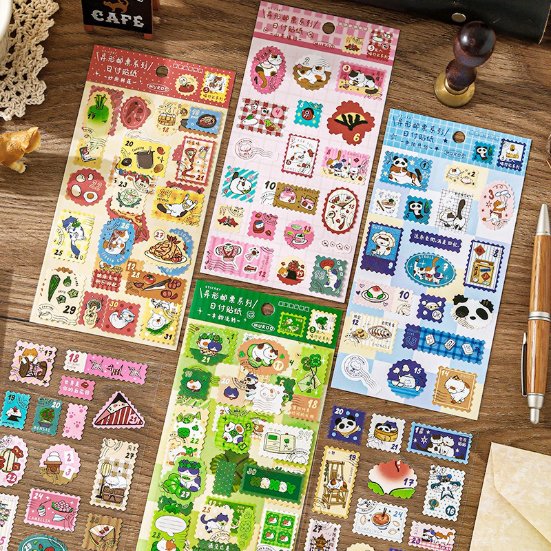 沐染异形邮票日付贴纸 喵行记系列 学生手账diy素材装饰平张贴纸
