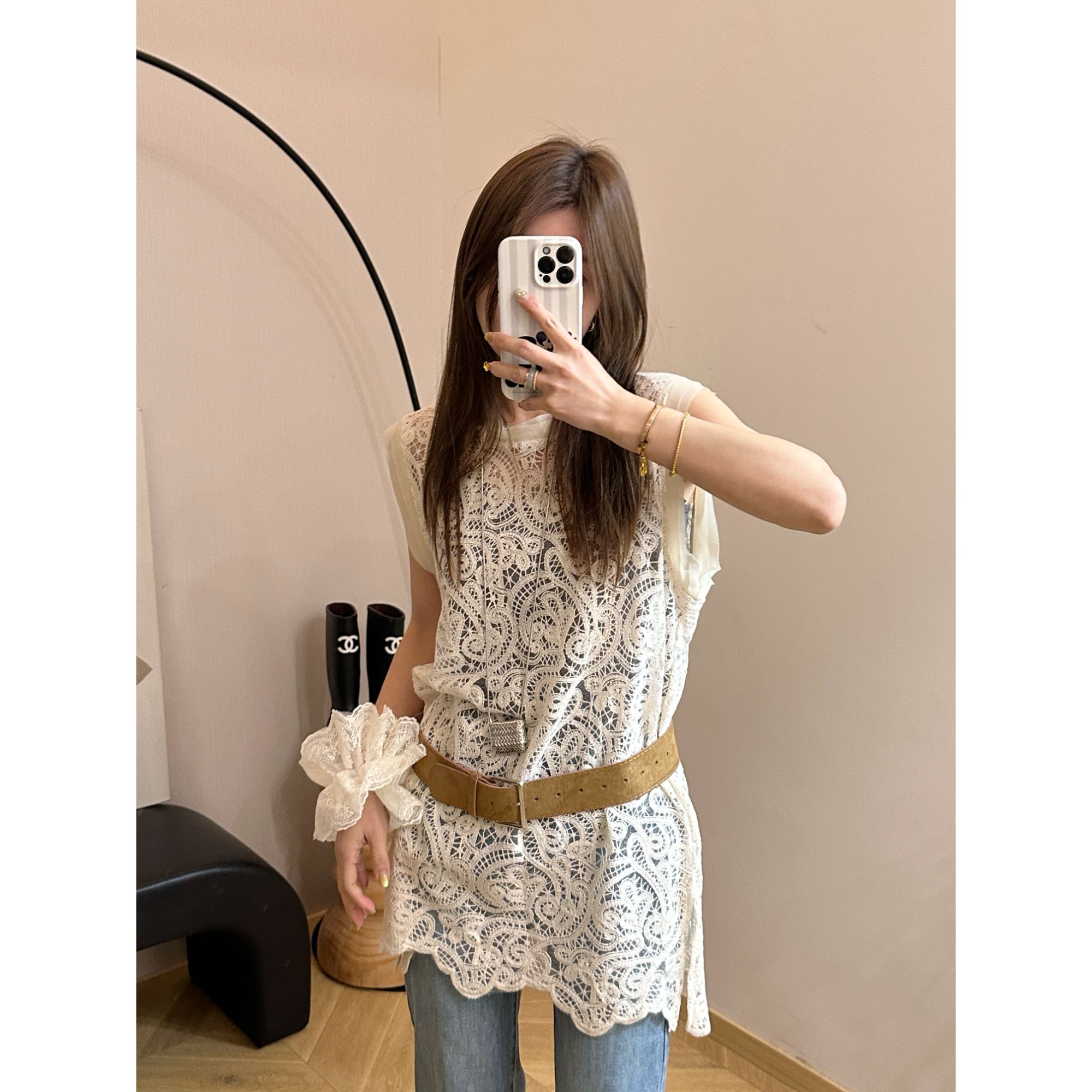 【Da Wang】镂空钩花叠穿蕾丝衫