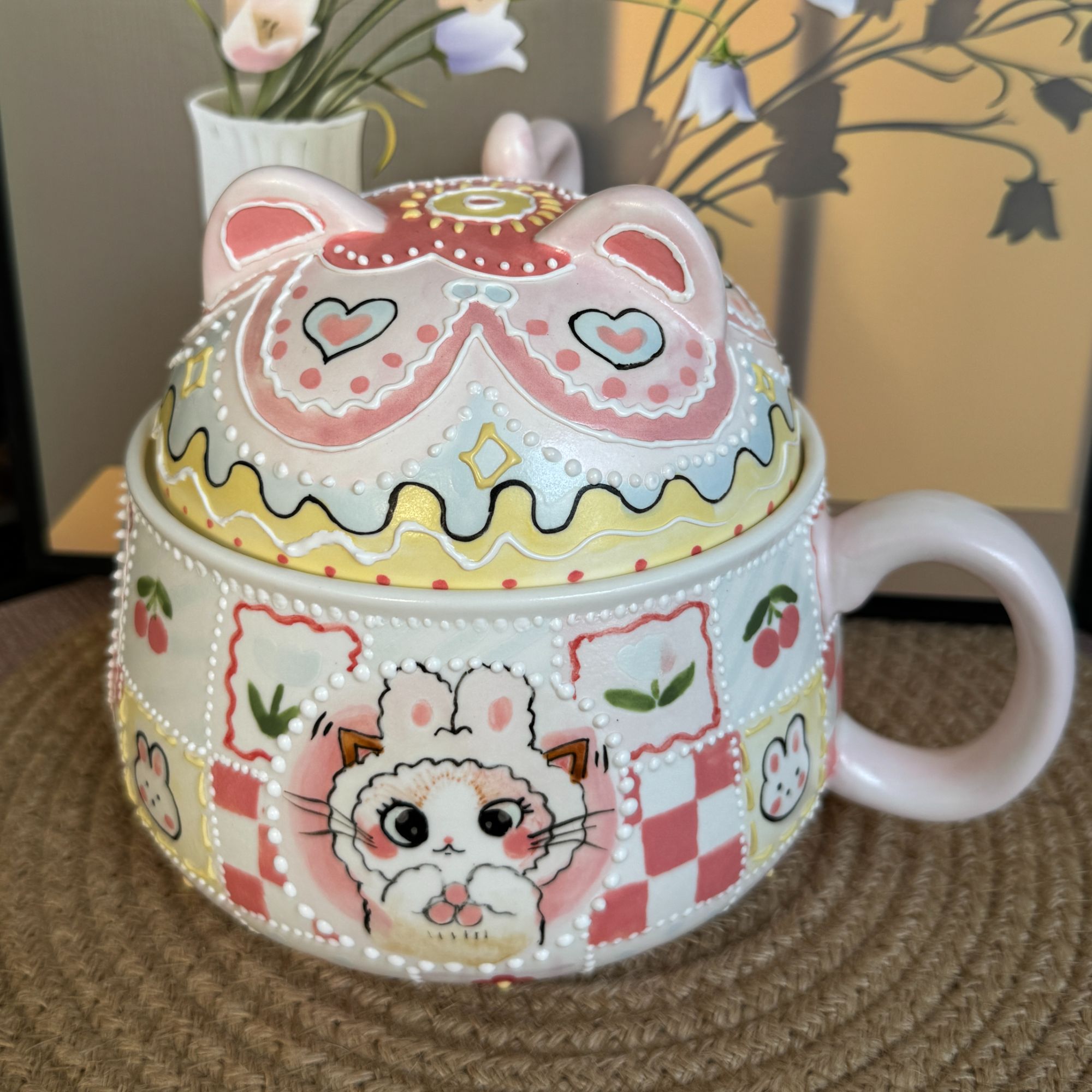 景德镇有彩高温釉下彩纯手绘 可爱布偶大号泡面碗