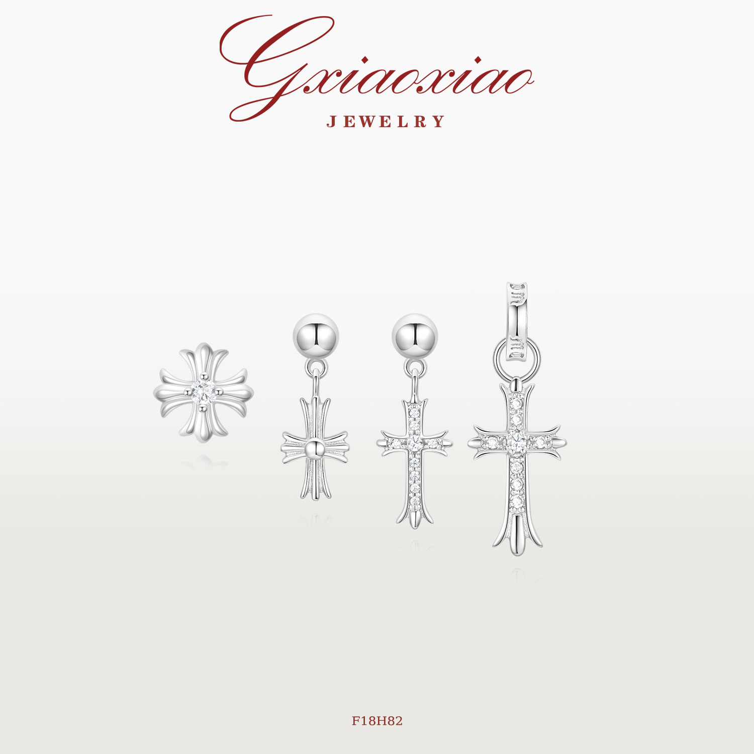 G XIAOXIAO 镀K金 高级感法式气质时尚十字花四件套耳环 F18H82