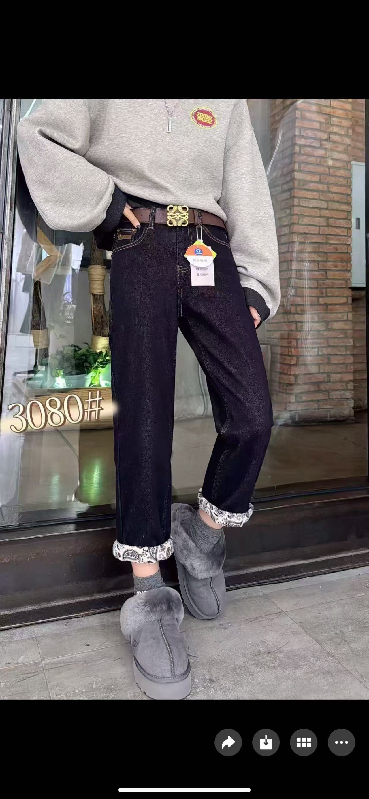 时尚休闲加绒腰果花牛仔裤韩版秋冬跨裤