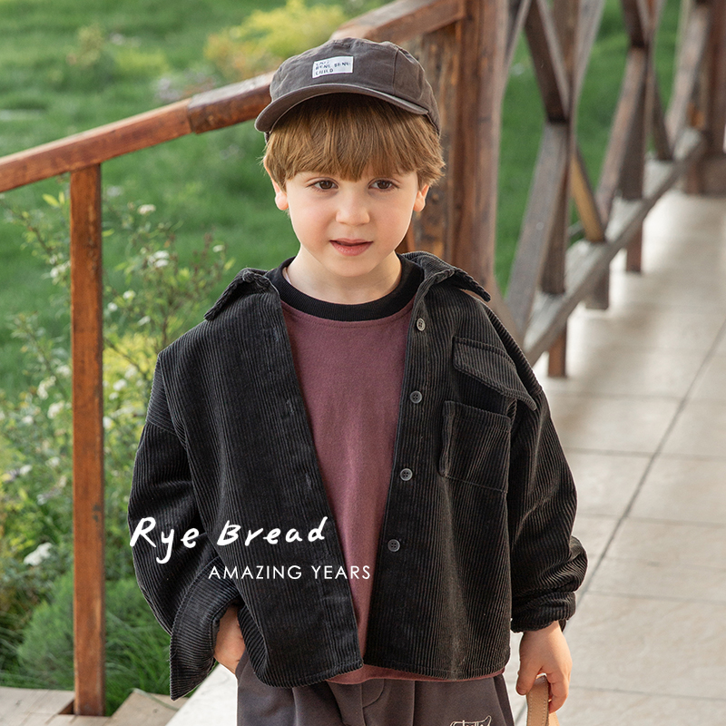 ryebread/黑面包童装 韩系小翻领男小童灯芯绒舒适外套4秋