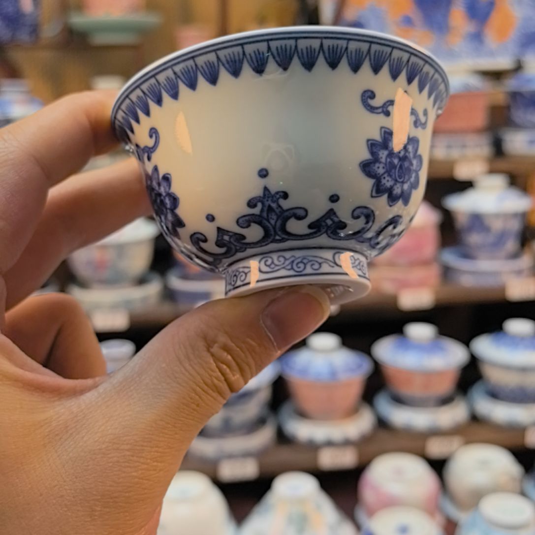 想***子青花点工宝相小压手杯