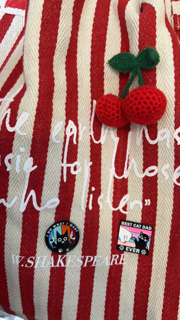 兜小兜森系红条纹单肩包