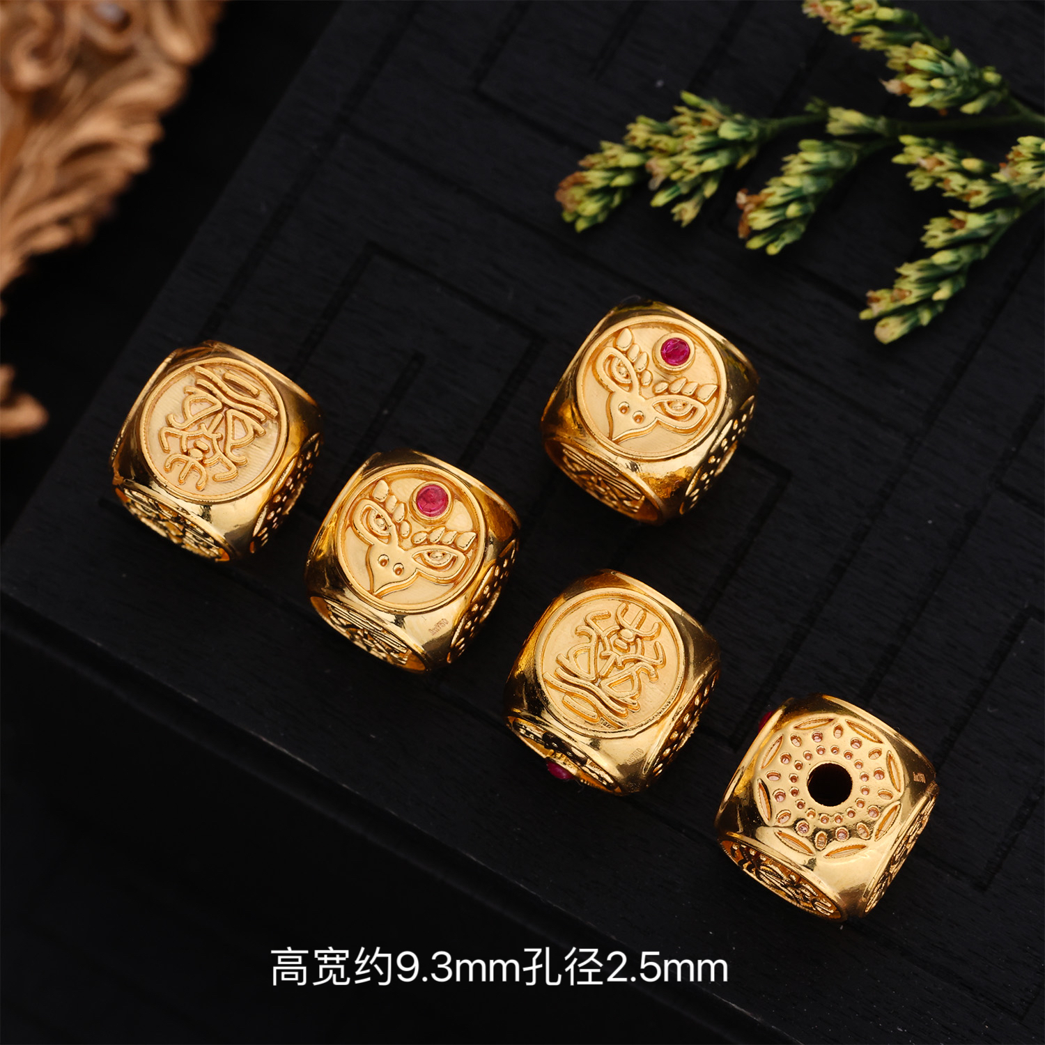 【来福工厂】18k金精工黄财神扎基大黑大鹏方块隔珠顶珠DIY珠串配饰