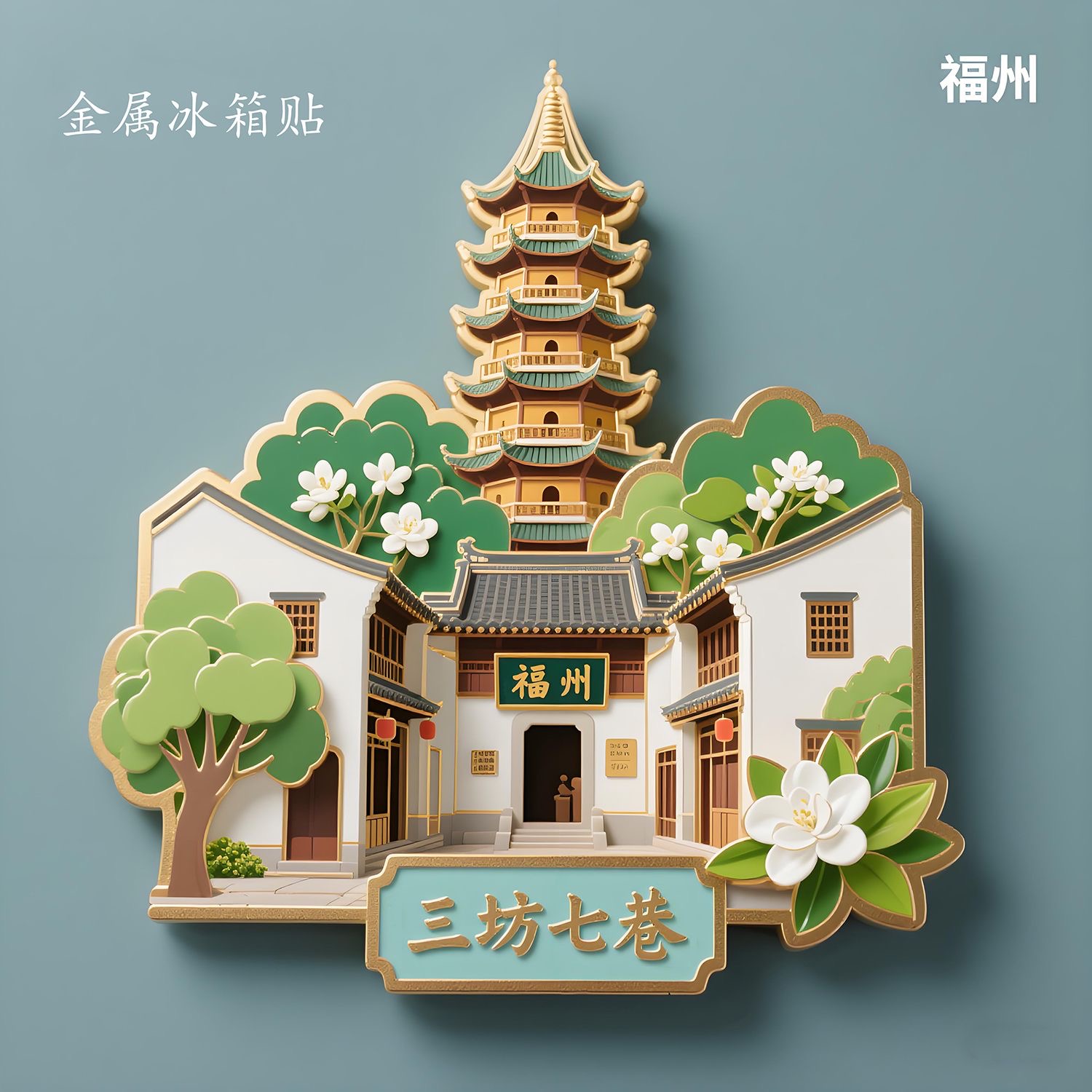 三坊七巷金属冰箱贴磁吸福建福州文创旅游景点纪念品礼物伴手礼