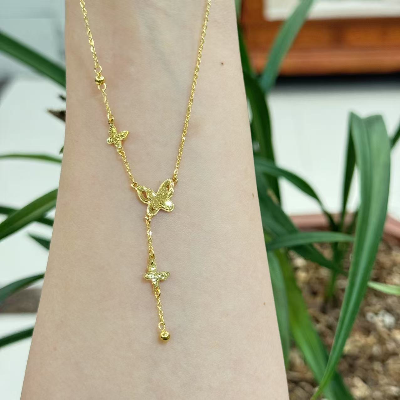 甸甸②Q【立体三蝴蝶套链】足金999精工5G