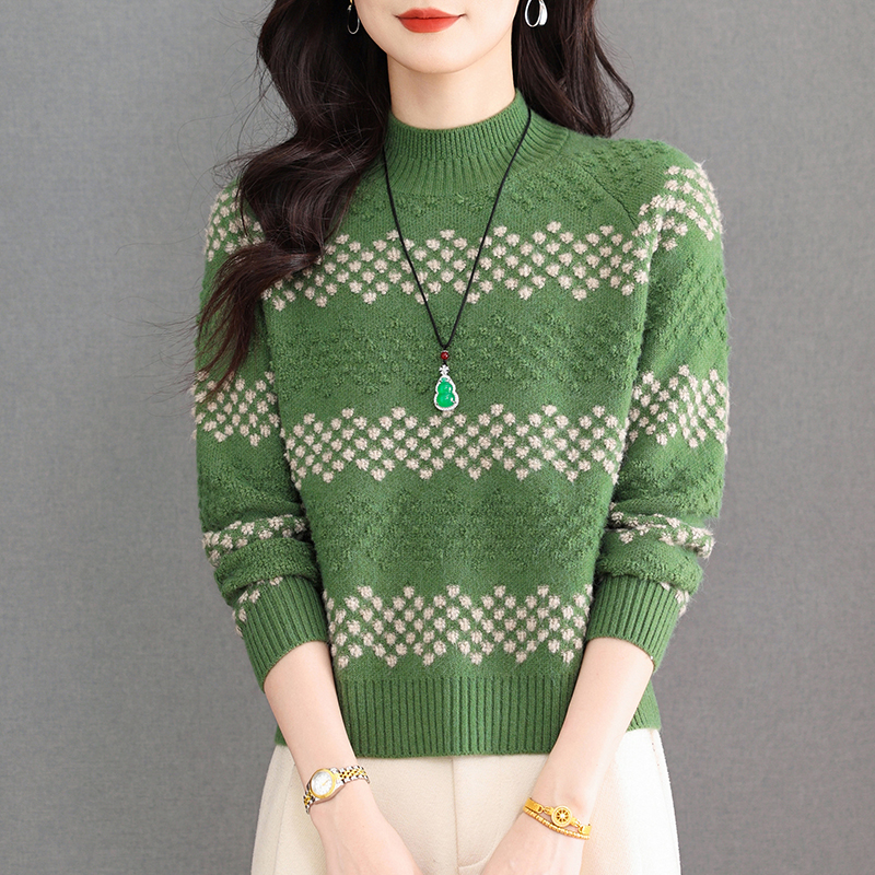 羊毛衫冬季女厚款保暖半高领打底宽松显瘦百搭气质时尚内搭针织衫