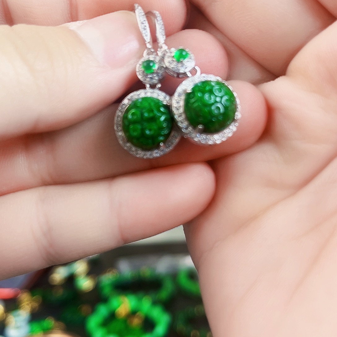 翡翠颈饰银S925镶嵌耳饰