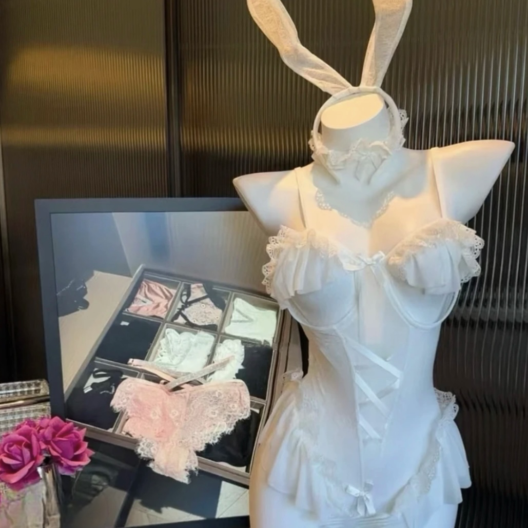 觅趣【兔子小姐】可爱连体衣睡衣内衣套装性感制服情侣女荷叶边
