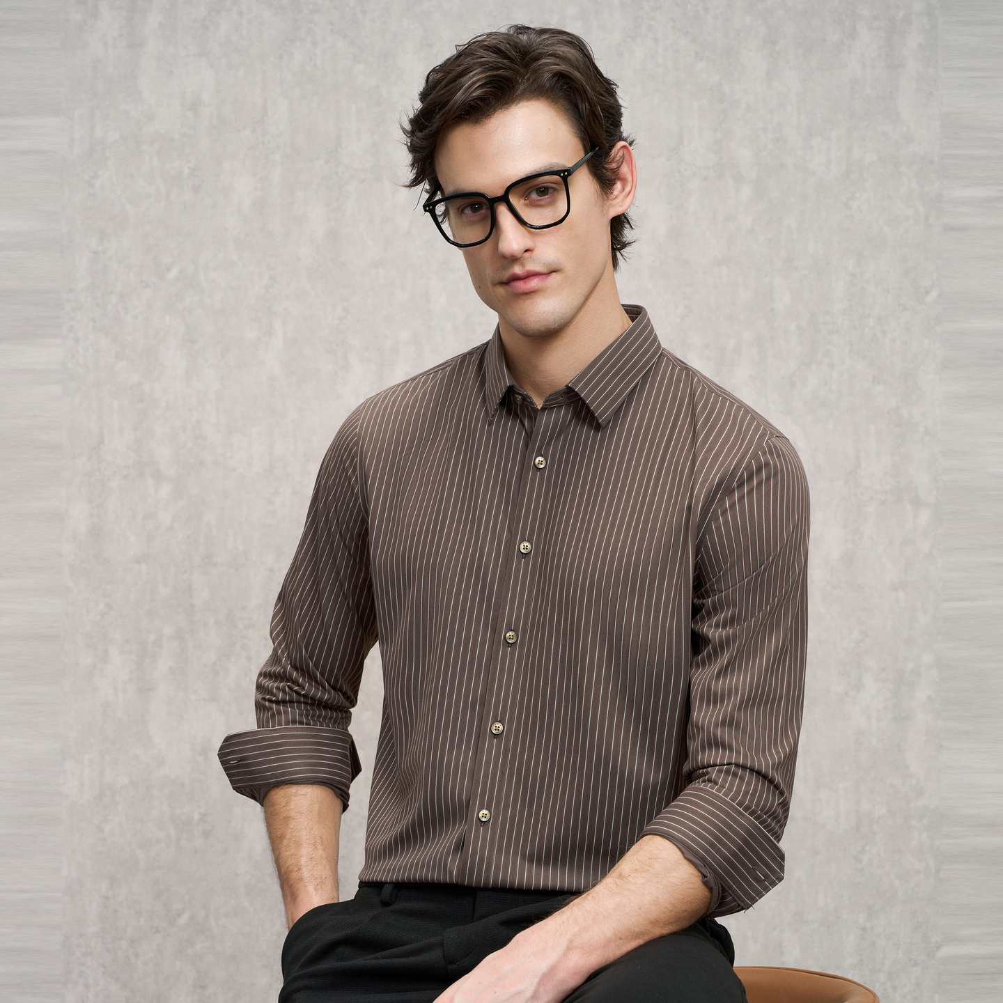 EMZ鄂尔多斯【老钱风】25秋冬男新款时尚高级条纹长袖衬衫9D7501206