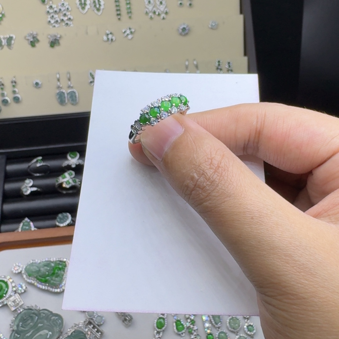 翡翠银S925镶嵌耳饰478