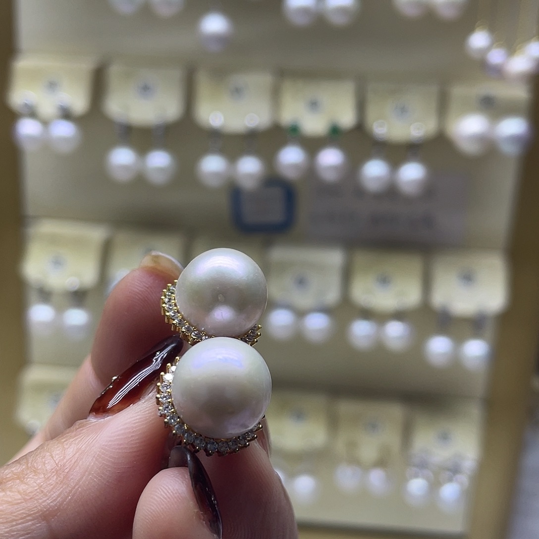 耳饰银S925镶嵌淡水珍珠