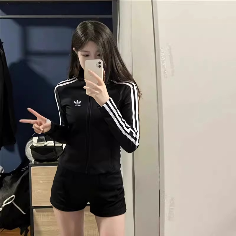 【流光风】阿迪达斯三叶草外套女塑身针织夹克女健身服长袖外套