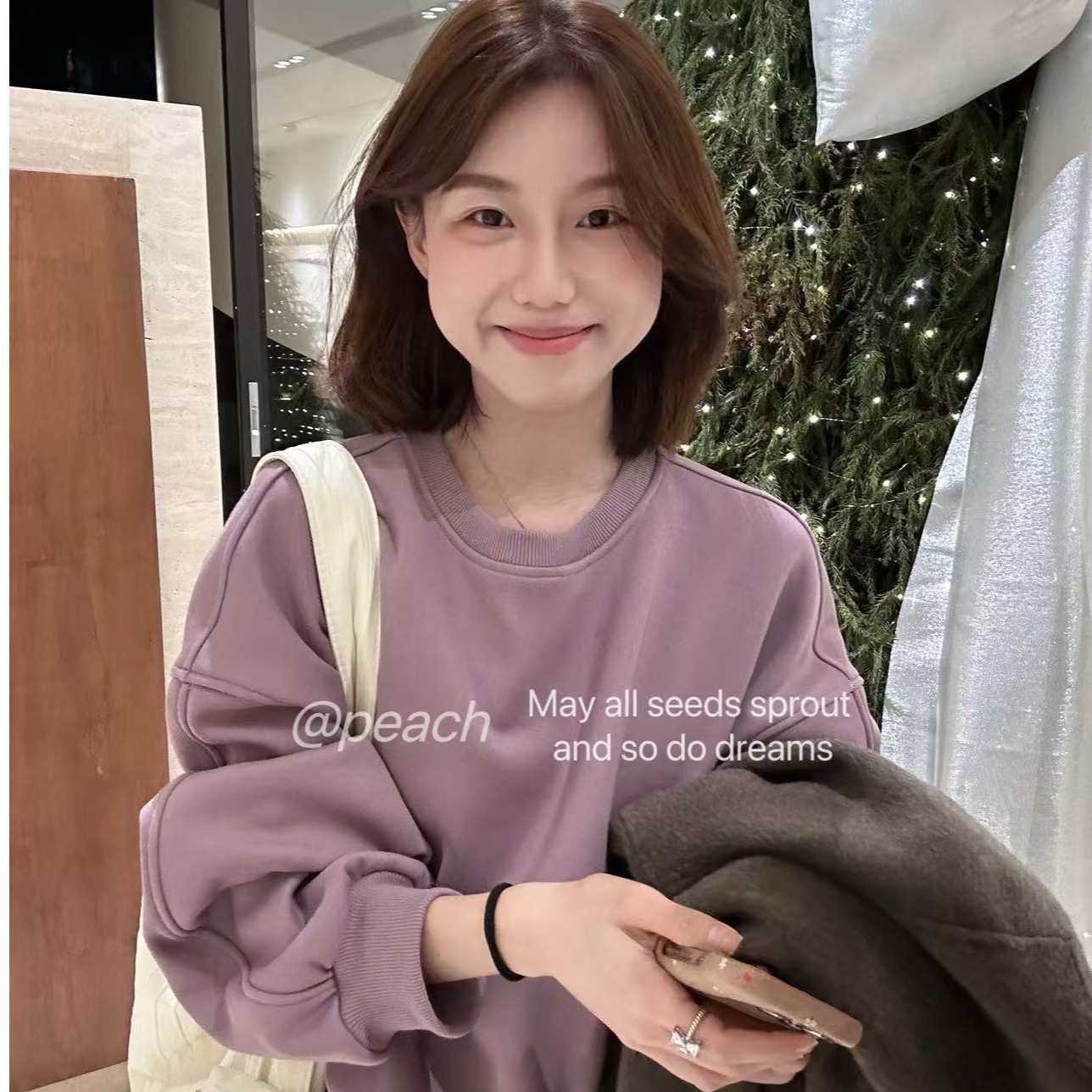 Peach自制 不费力韩系穿搭！ baby绒慵懒宽松落肩设计卫衣 10003