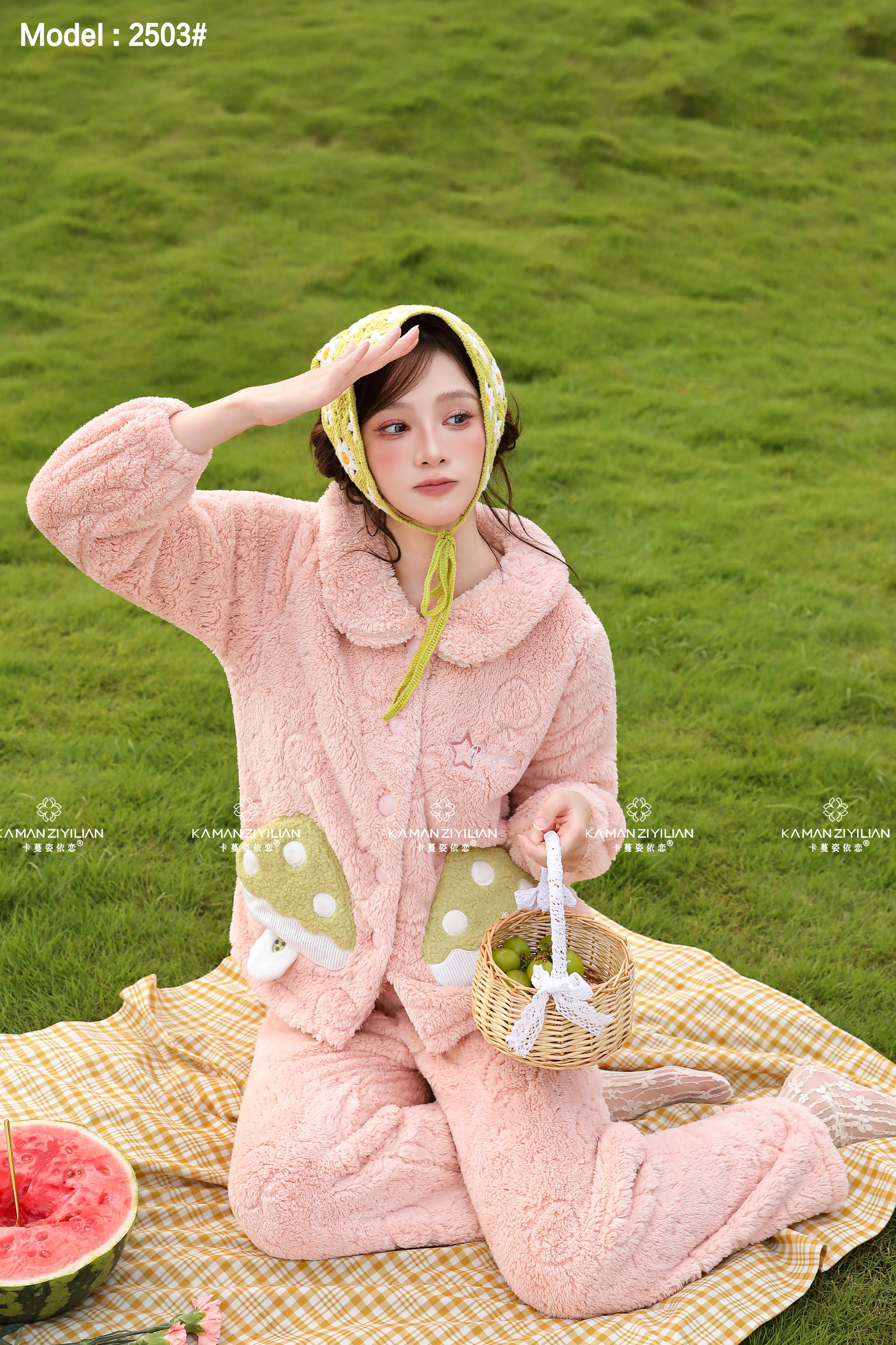 秋冬季新款双面绒加绒毛绒睡衣女甜美女士保暖翻领家居服加厚
