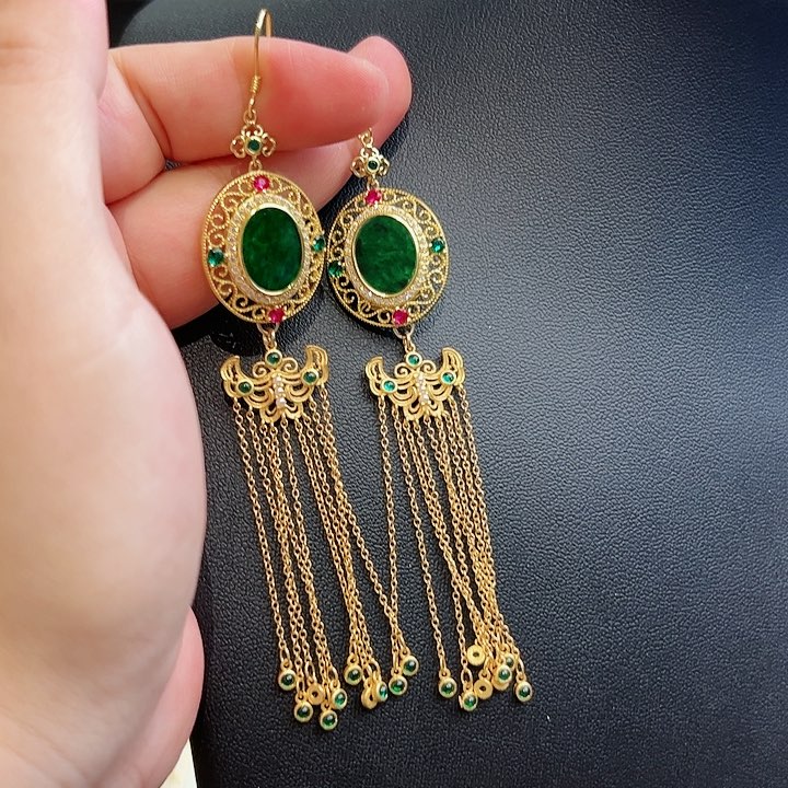 翡翠耳饰银S925镶嵌古风