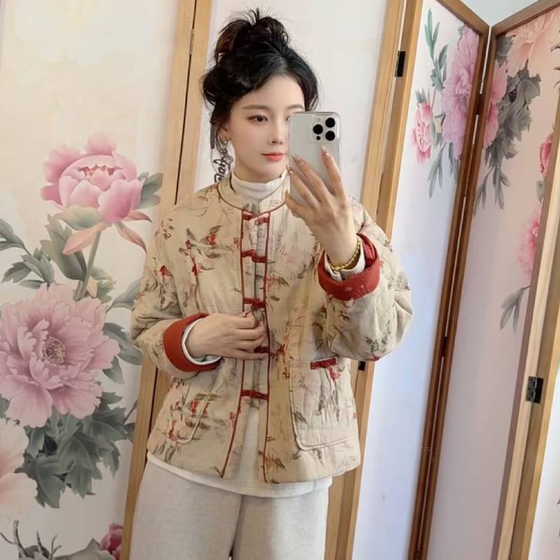1678 国风中式刺绣盘扣棉衣外套女2025秋冬新款时尚洋气女士棉服