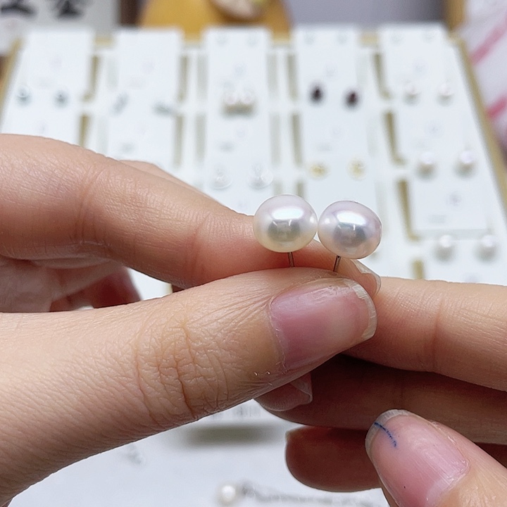 淡水珍珠耳饰银S925镶嵌暖*～