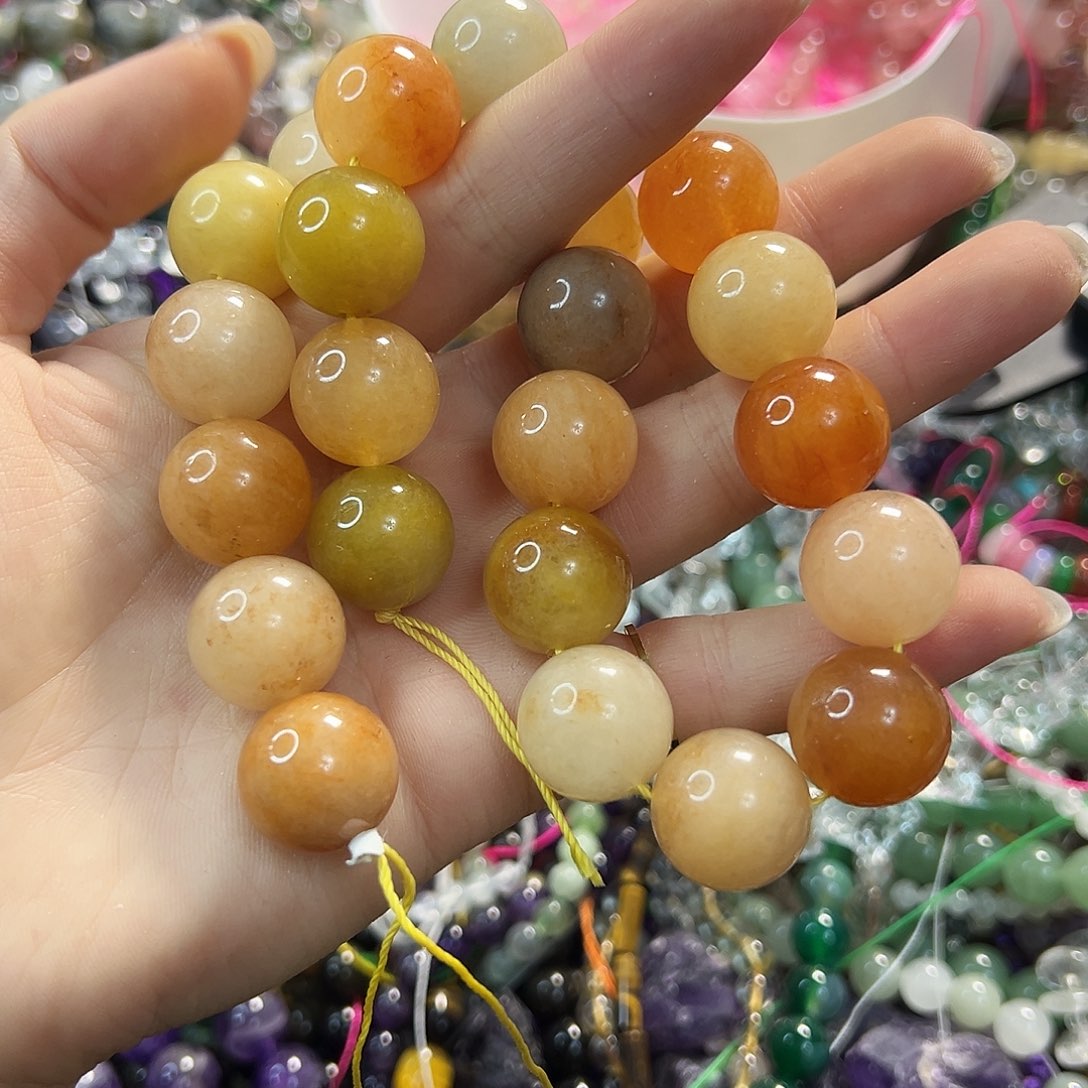 玛瑙/玉髓合金珠宝半成品卡16 金丝玉大圆珠。 一条