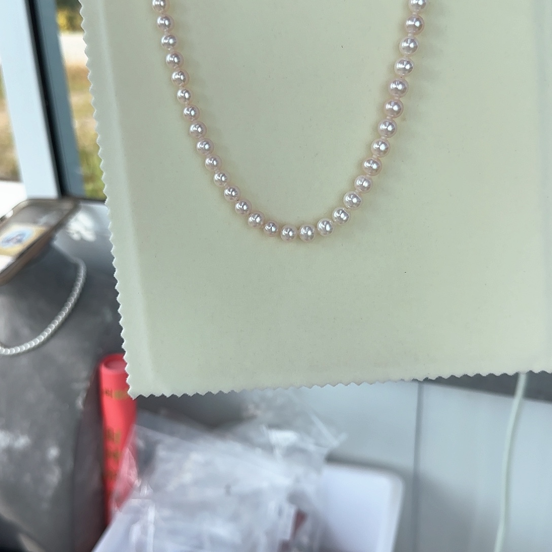 淡水珍珠银S925镶嵌颈饰7-8无核极光镜面炫彩白透粉