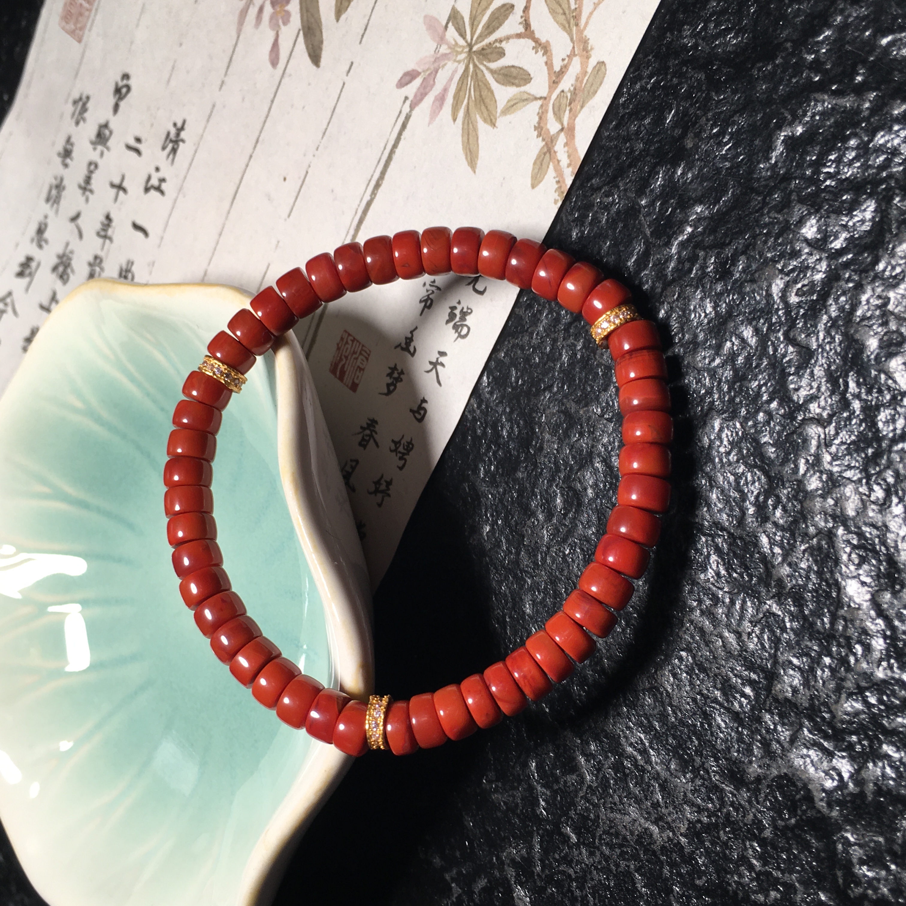 【朱锦南红】原矿瓦西药片满色满肉柿子锦DIIY手串适合叠戴6mm