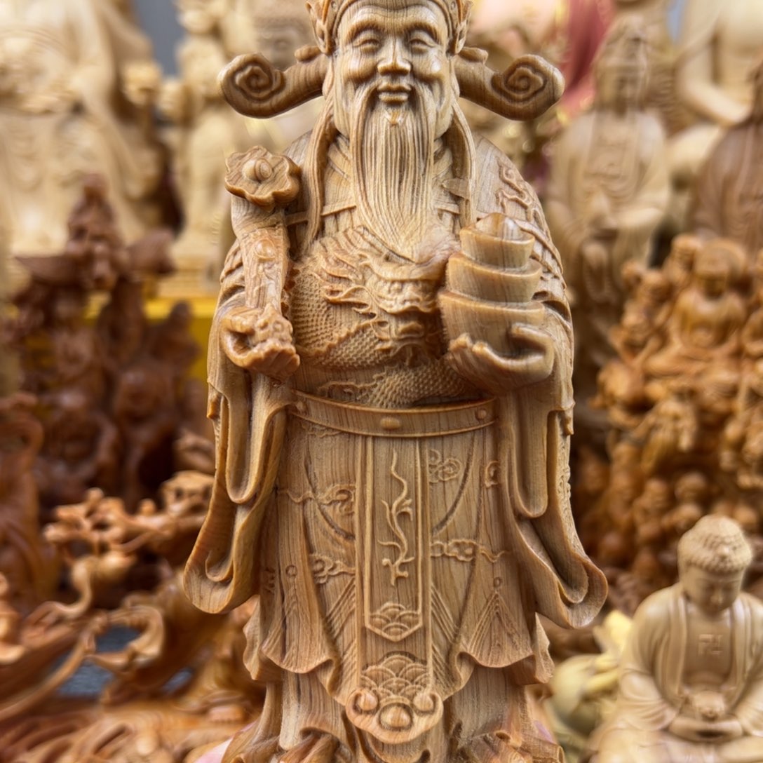 柏木（崖柏）崖柏木财神爷摆件木雕