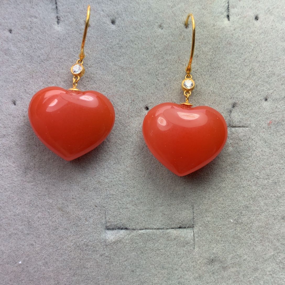 南红玛瑙耳钩18K金镶嵌