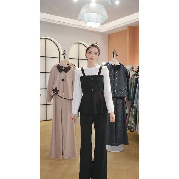 L9695 2025年秋季新款时尚气质假两件上衣小衫+显瘦休闲裤