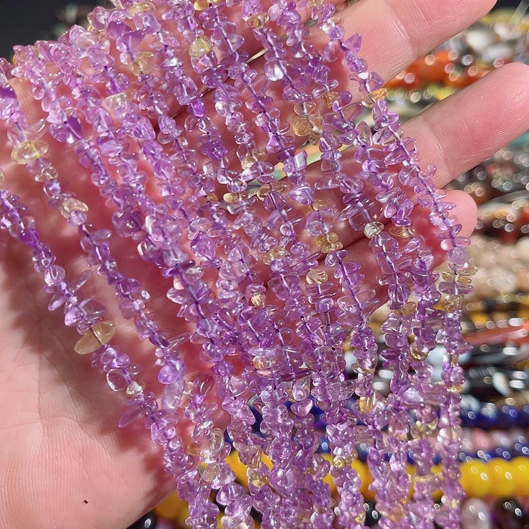 玛瑙/玉髓未镶嵌珠宝半成品紫黄晶一条4圈85cm